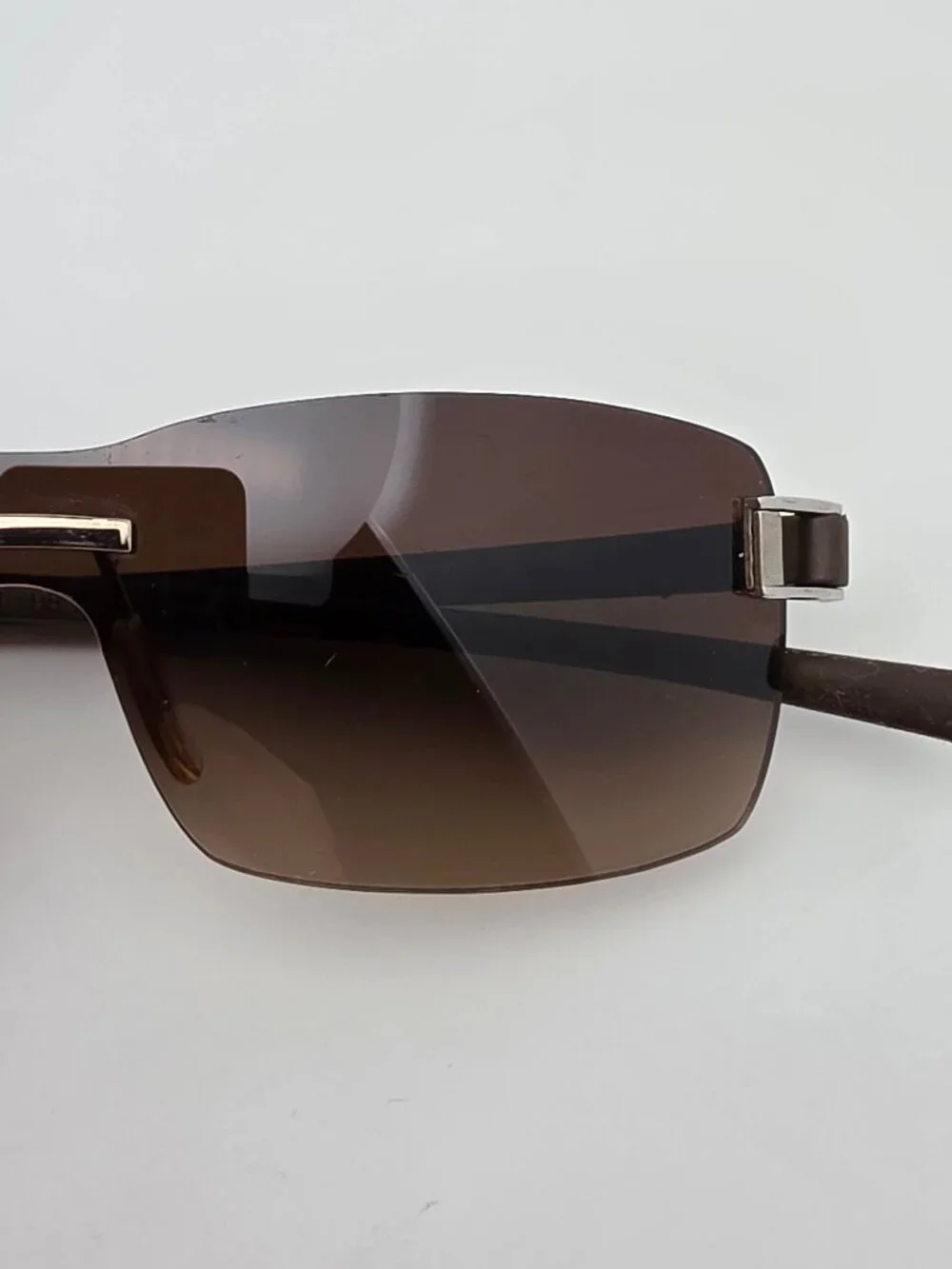 Tag Heuer TH7505 202 Brown Rubber Frame Brown Lens Rimless Sunglasses w/ Case